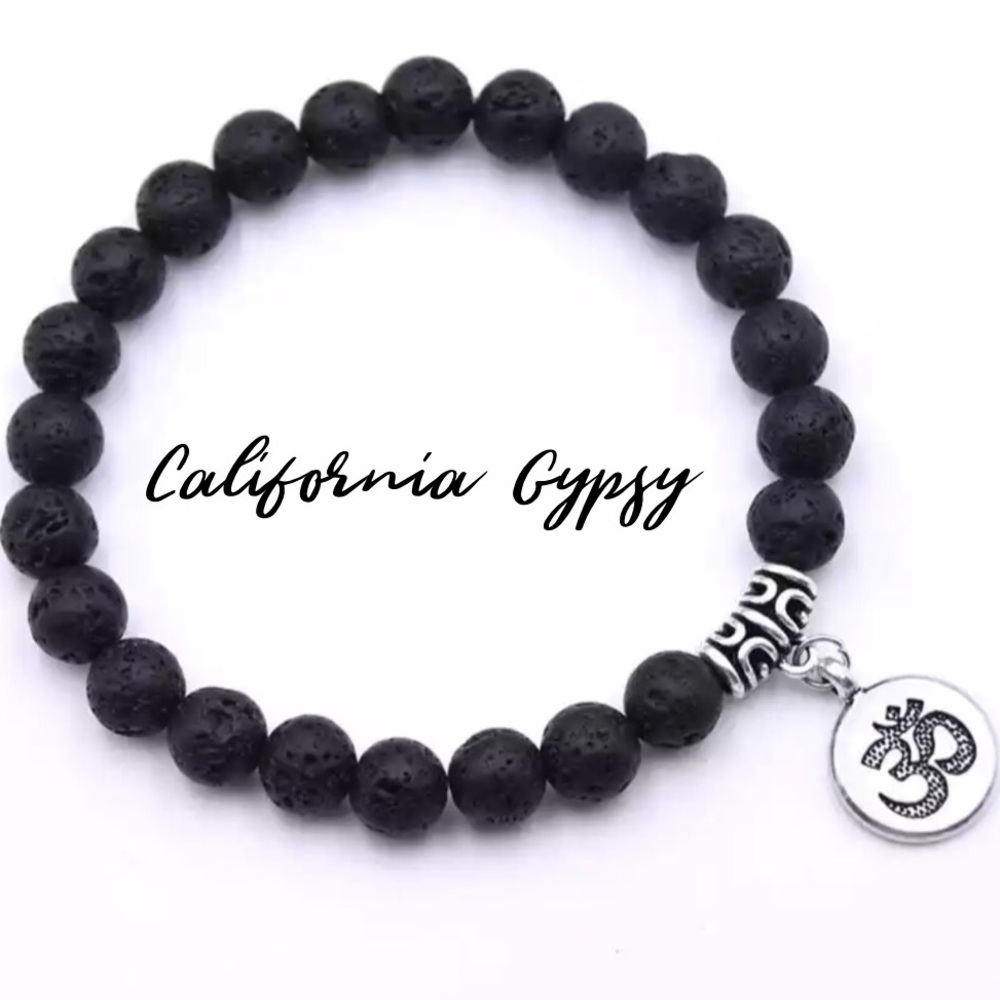 Raw Lava Stone Om Symbol Charm Bracelet